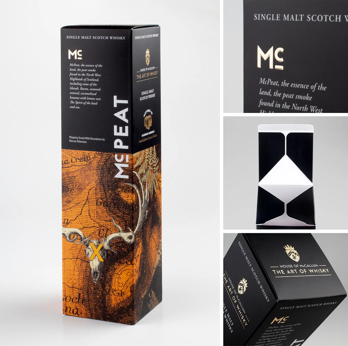 Whiskey bottle box with foiling and embossing