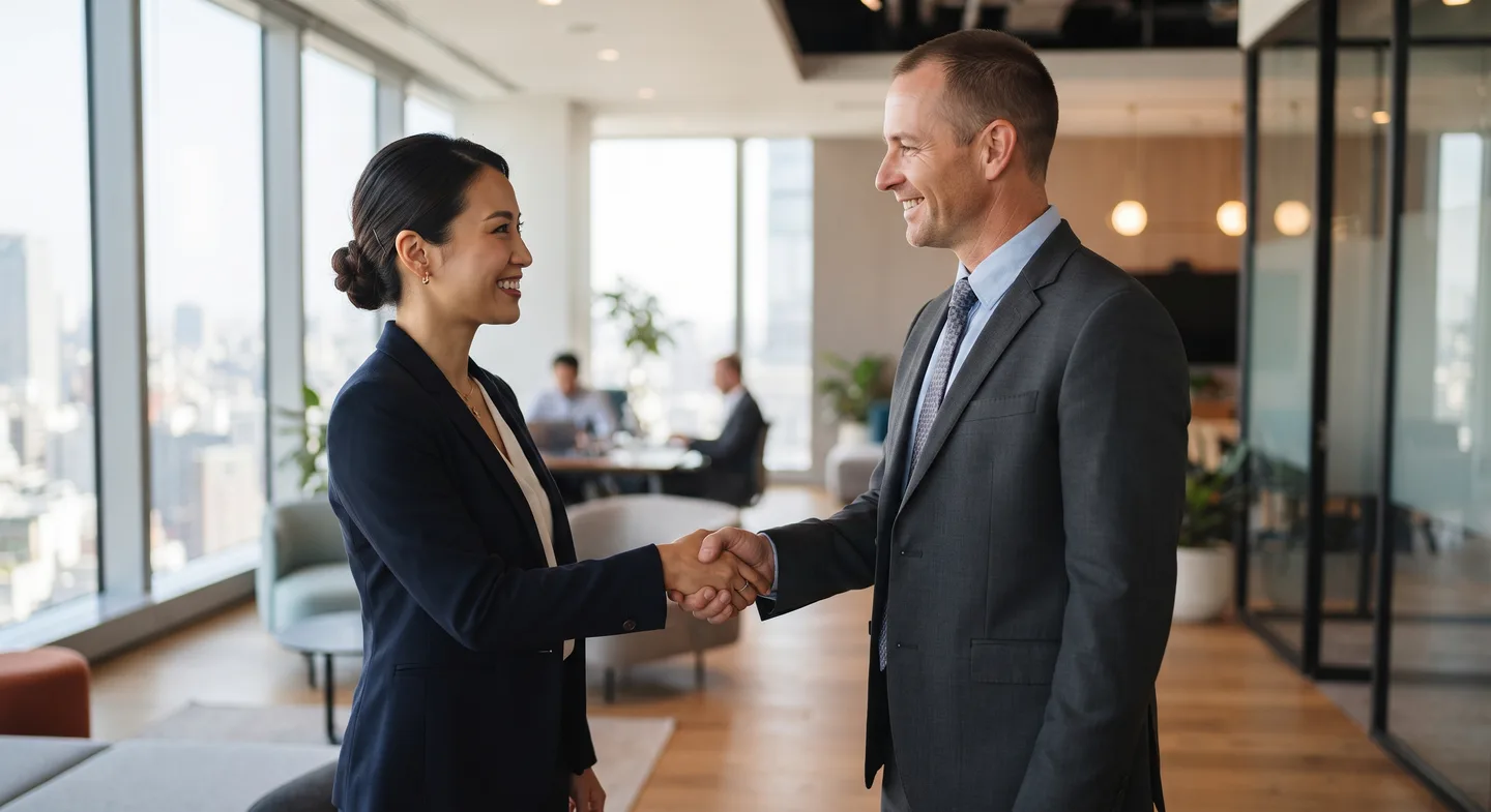 Two professionals from different backgrounds connecting directly — the visual embodiment of what Camtep makes possible between UK buyers and Asian suppliers.